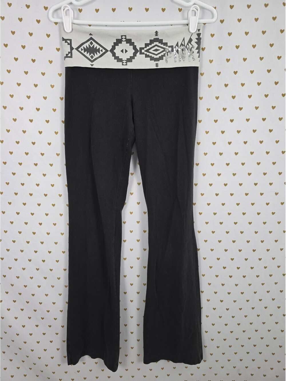 Victorias Secret PINK Bling Foldover Yoga Pants Aztec Geometric Flare Small